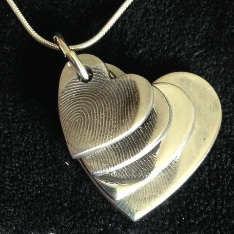 Fingerprint Descending Four Heart Pendant