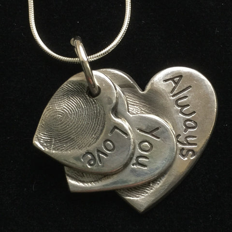 Fingerprint Triple Descending Heart Necklace