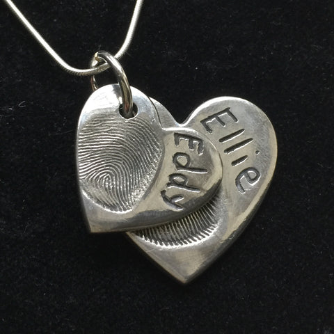 Fingerprint Double Descending Heart Necklace