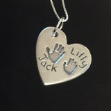 Large heart double handprint necklace