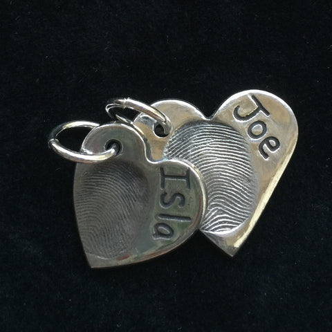 Fingerprint Small And Medium Heart Charms