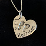 Large heart double footprint necklace